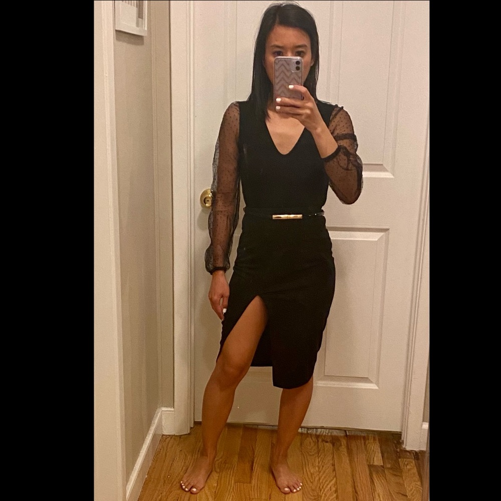 Black solid split skirt - Picture 4 of 5